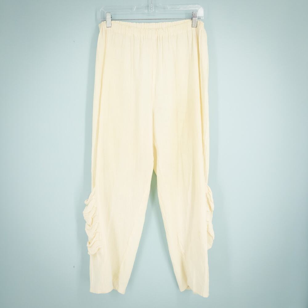 Oh My Gauze 2 Size Large L XL Ivory Pull On Ankle Pocket Artsy Cotton Pants